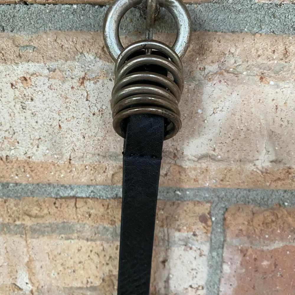 Sam Brown Netherlands Black Leather Silver Belt Rings Slim